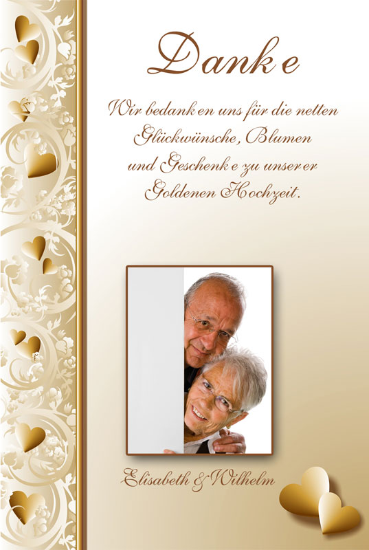 Dankeskarte & Danksagung zur Goldenen Hochzeit mit goldenen Herzen